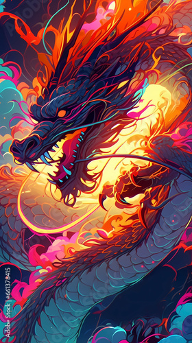 Hand drawn cartoon animation beautiful Chinese dragon illustration
