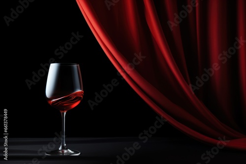 Glass of red wine on a background of waving black satin