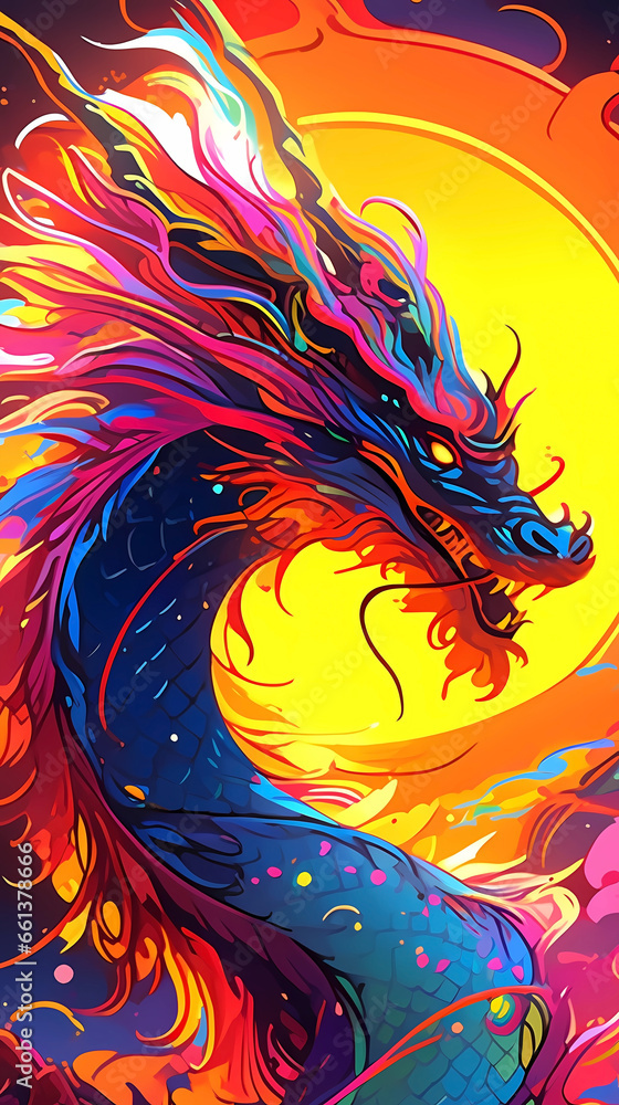 Hand drawn cartoon animation beautiful Chinese dragon illustration
 - obrazy, fototapety, plakaty 