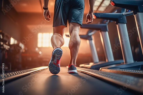 A man is running on a treadmill machine.