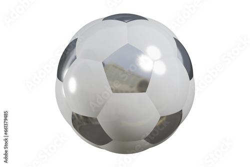 Soccer ball. Realistic football ball. Football silver trophy or award. Classic colors. 3d rendering
