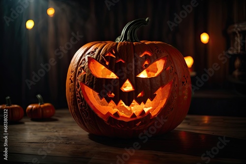 halloween carved pumpkin on a dark background