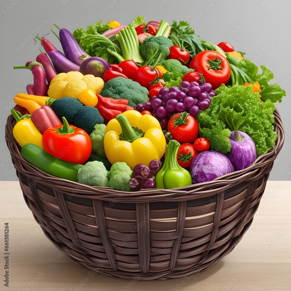 A basket of vegetables.An exquisite basket filled with 40 vibrant and diverse vegetables, celebrating nature's colorful bounty. A basket of vegetables.An exquisite basket filled with 40 vibrant and diverse vegetables, celebrating nature's colorful bounty.