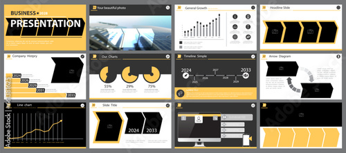 Starting a business project presentation template. Design yellow elements for presentation on white background. Vector infographic. Use in flyers and postcards, advertising annual report, technologies