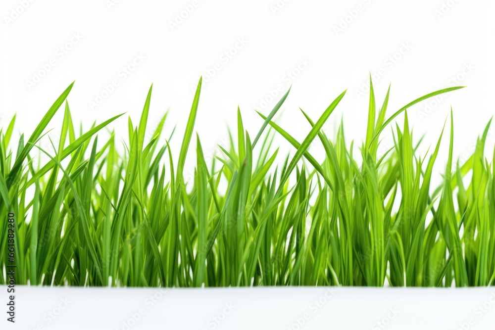 Obraz premium Close up of green blades of grass against a white background