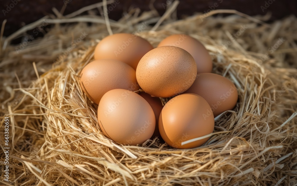 Some eggs in a straw nest Some eggs in a straw nest