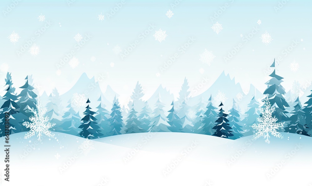 Winter Night Scenery With Snow-covered Trees. Blue tones. Christmas background. Generative AI