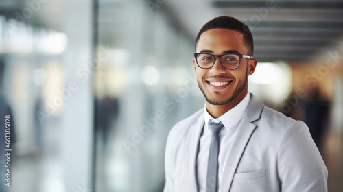 Happy smiling african businessman in glasses. business concept.