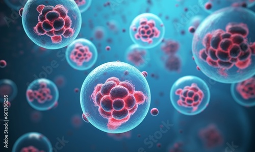 3d rendering of Human cell or Embryonic stem cell microscope background, Generative AI