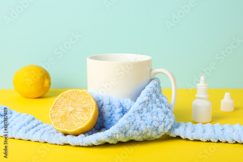 Fresh lemon with a cup of tea