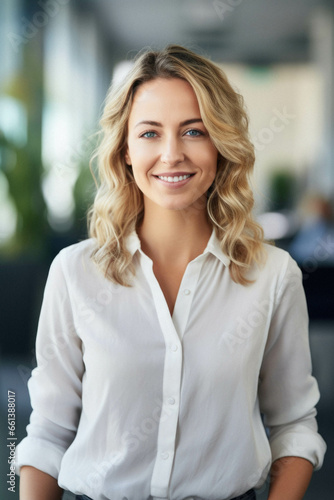 Portrait of smiling young blonde business woman in office. Free Download Portrait of smiling young blonde business woman in office. - GFXLoad