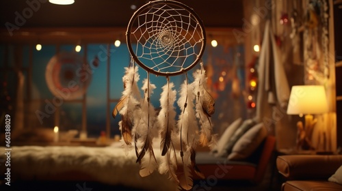 A dream catcher hangs in the room's color. photo