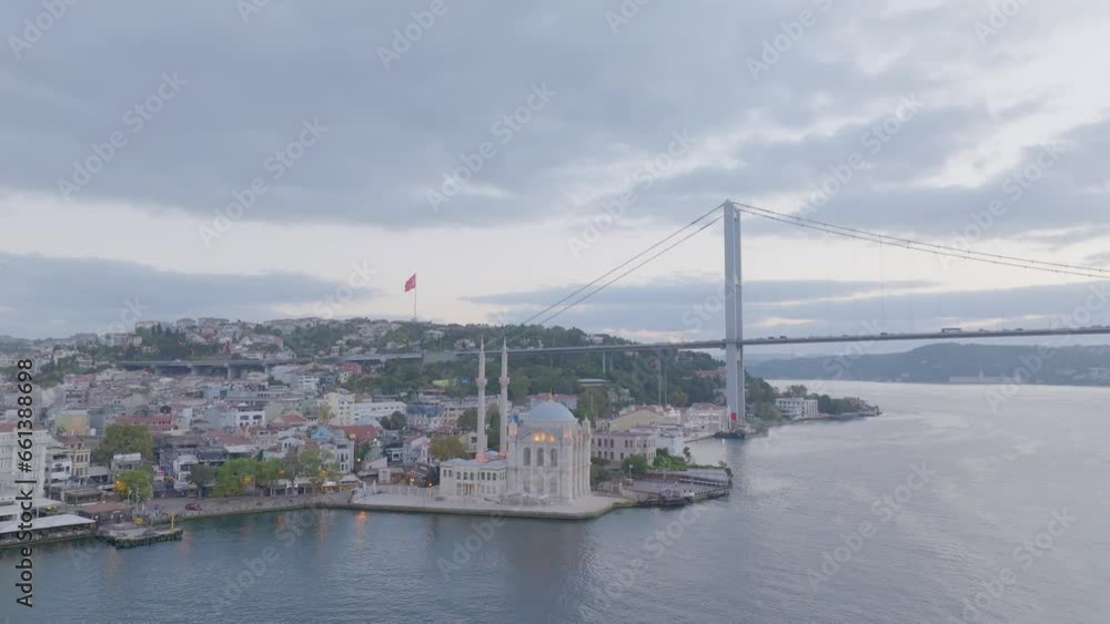 Istanbul Historical Ortakoy Mosque and Bosphorus Aerial View Istanbul Historical Ortakoy Mosque and Bosphorus Aerial View