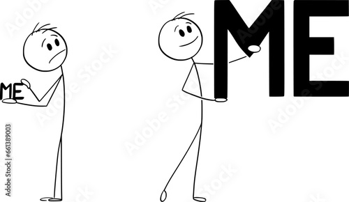 Show Me How Big is Your Ego, Vector Cartoon Stick Figure Illustration