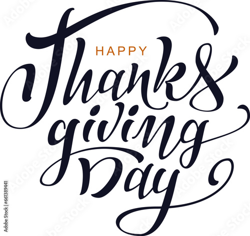 Happy Thanksgiving Day ornate text lettering for greeting card