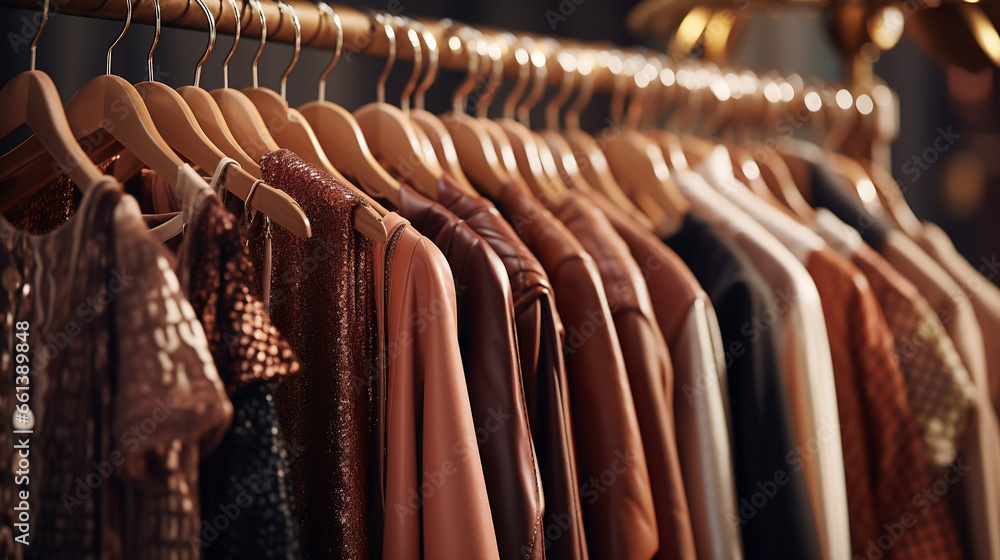 Obraz premium Items of clothing placed on display stands for clothing stores and shop windows, warm autumn colours