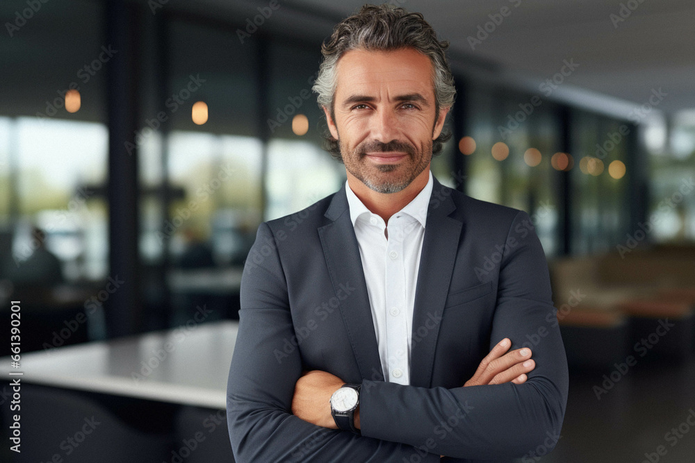 Portrait of a confident mature businessman investor with crossed arms. Portrait of a confident mature businessman investor with crossed arms.