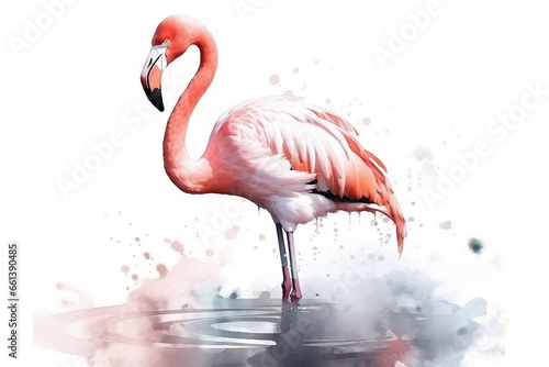 Watercolor Flamingo on white isolated background  wallpaper design  generative ai