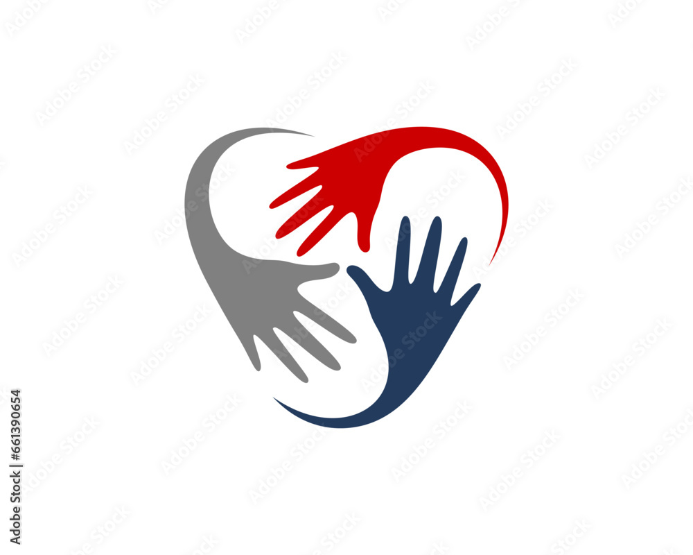 Hands reach forming triangle shape logo Hands reach forming triangle shape logo