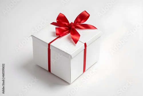 Gift box with ribbon. Generative AI.