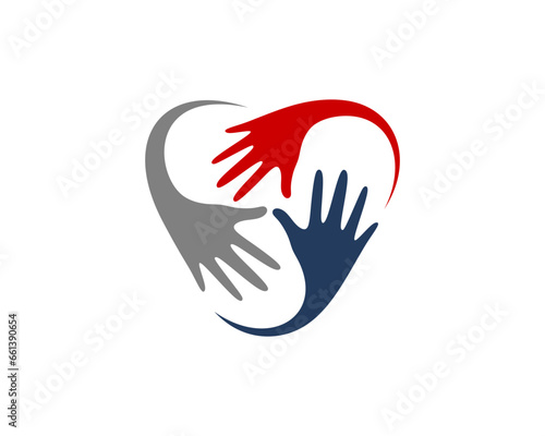 Hands reach forming triangle shape logo