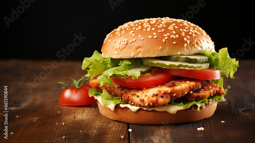 hamburger on black background