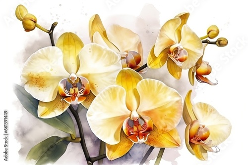 Wallpaper Mural Watercolor Orchids flower on white isolated background, wallpaper, generative ai Torontodigital.ca