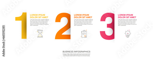 Modern vector flat illustration. Line infographic numbers template with three elements, icons. Timeline designed for business, presentations, web design, interface, diagrams with 3 steps