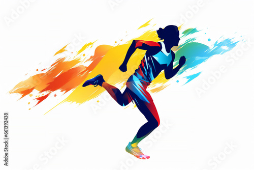 Male athlete runner doing a training exercise for a sports race event by jogging and running shown in a contemporary athletic abstract design, Generative AI stock illustration image