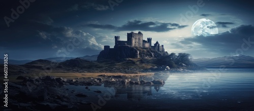 Old castle lit by full moon With copyspace for text © 2rogan