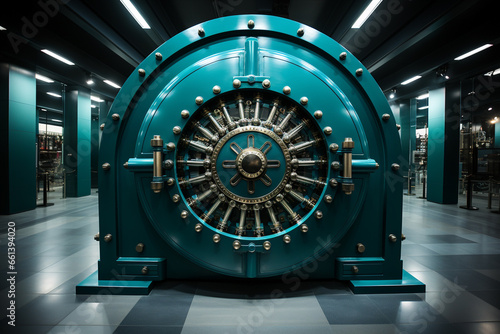 A formidable bank vault with a complex combination lock on International Day of Banks, symbolizing trust and security associated with banking