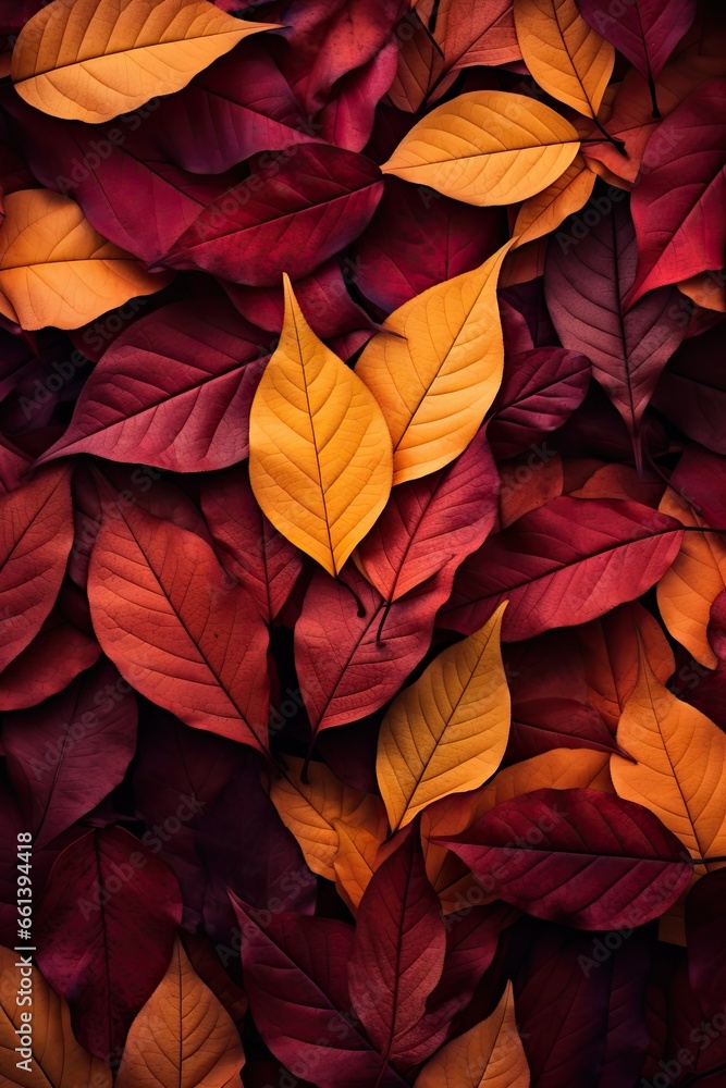 Vibrant Autumn Leaf Tapestry: Nature's Colorful Transition Captured in Detail. Generative AI