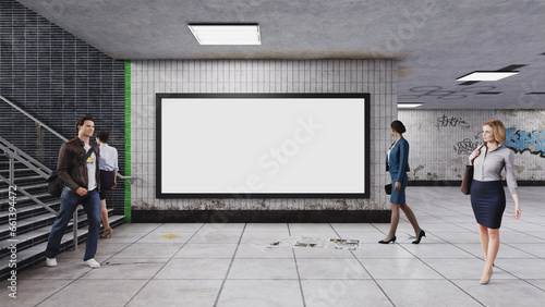3D Render. Blank billboard in corridor the airport. Useful for your advertising.