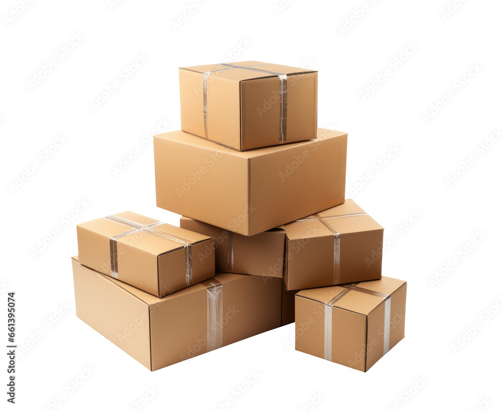 Group of Boxes goods in cardboard boxes. Objects isolated on transparent background 