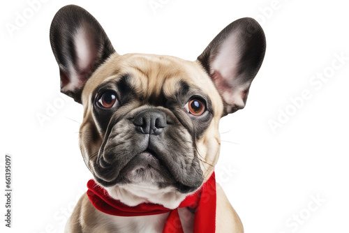 a high quality stock photograph of a single french bulldog with a santa hat isolated on a white background © ramses