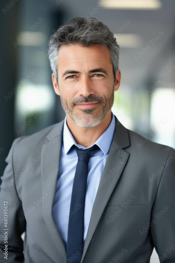 Middle aged businessman smiling in office. Middle aged businessman smiling in office.