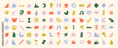 Collection of colorful, naive, irregular and cutout shapes, Abstract flat vector illustration set