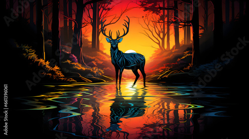 Deer of North American, drinking water from a clear stream