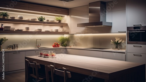 a well-lit kitchen with under-cabinet LED lights, emphasizing the practicality and aesthetics of task lighting