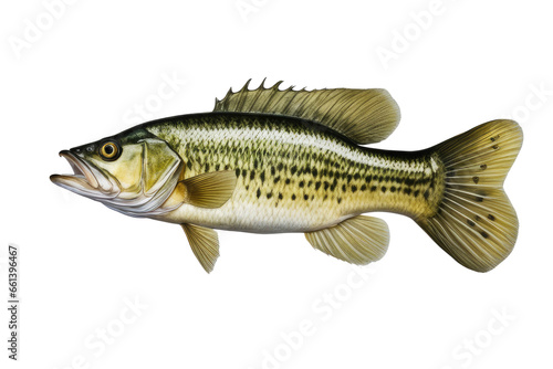 a high quality stock photograph of a single largemouth bass fish isolated on transparent background