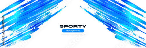 Abstract Blue Ocean Brush Background with Halftone Effect. Sport Banner. Scratch and Texture Elements For Design