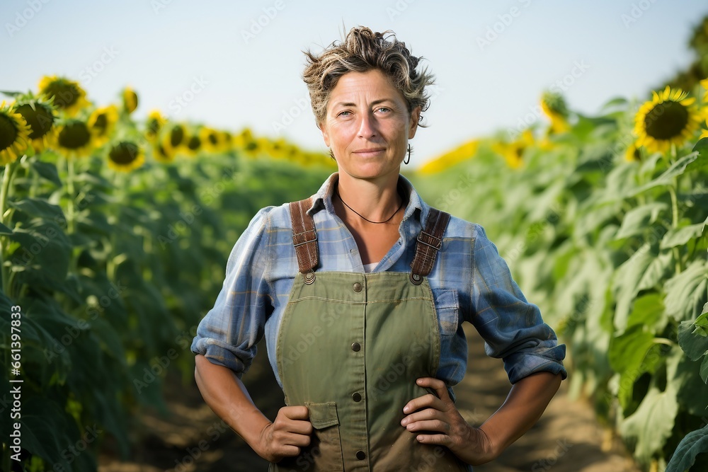 Female Farmer with Crossed Arms in Field.