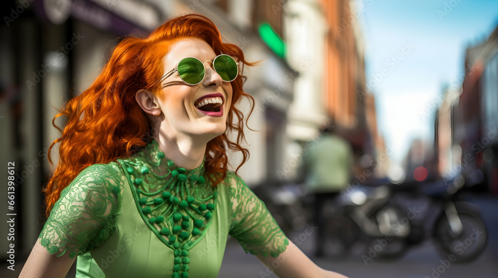 Pretty Irish girl celebrating St. Patrick's day in the street parade Pretty Irish girl celebrating St. Patrick's day in the street parade