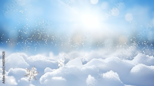 Natural winter Christmas background with blue sky and snowflakes © mashimara
