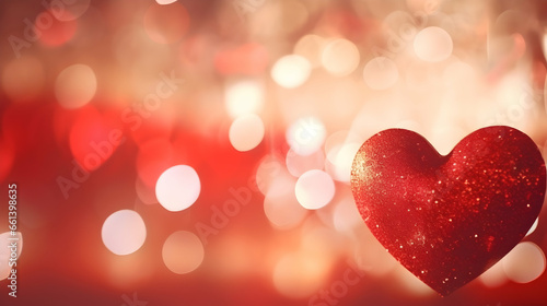 Abstract background for St. Valentine's day, with red hearts and golden bokeh glitter