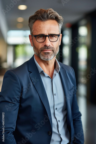 Confident mature male entrepreneur in eyeglasses.