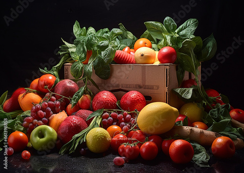 Fruits and vegetables in a lighter box
