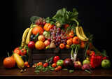 Fruits and vegetables in a lighter box