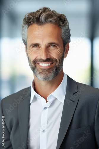 Close up of a mature business man smiling in office.