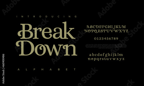 Breakdown premium luxury elegant alphabet letters and numbers. Elegant wedding typography classic serif font decorative vintage retro. Creative vector illustration